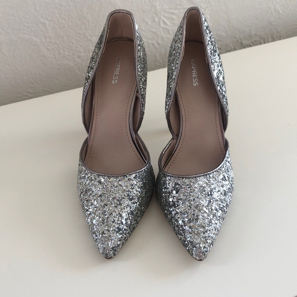NWOT | Express Silver Sequin Heels | 6.5